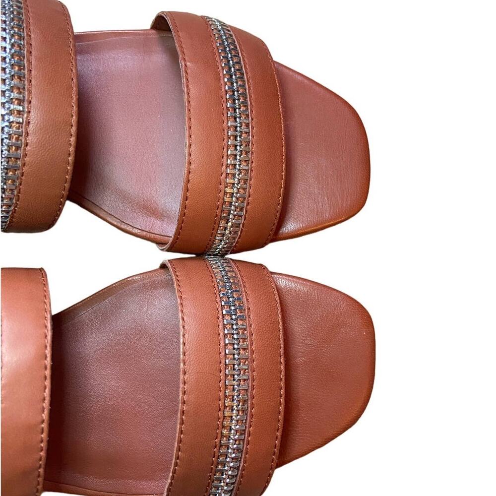 Rebecca Minkoff Leather Marciann Zipper Slip On Wide Strap Sandals Brown Size 7 - Picture 3 of 5